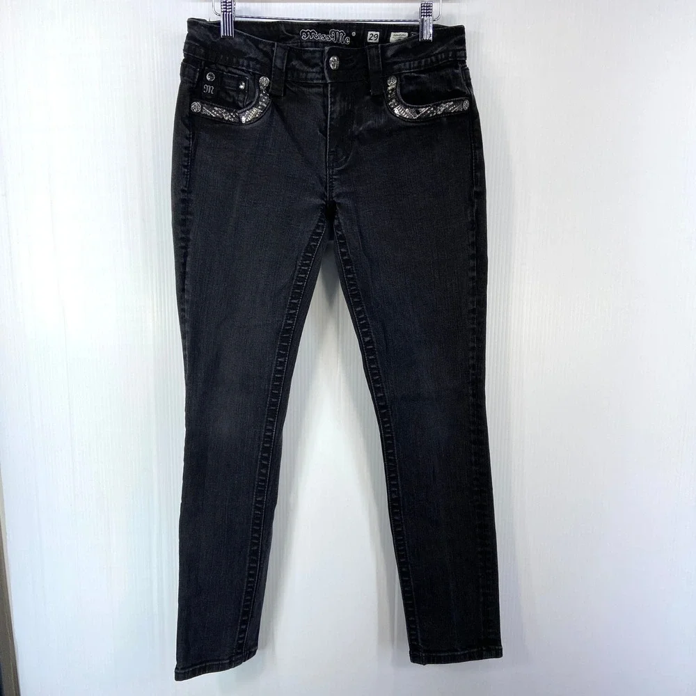 Miss Me‎ Signature Skinny Black Denim Jeans Embellished Womens 29
